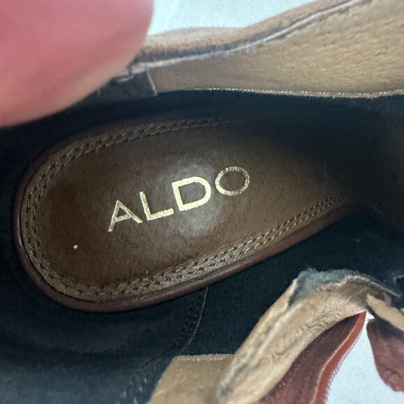 Aldo Brown Leather Ankle Booties Size 8 With Side Zipper & Cone Heel - Picture 3 of 11